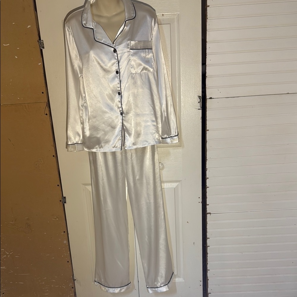 Elegant White Satin Pajama Set
